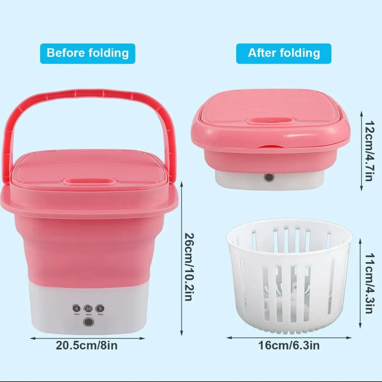Folding Mini Portable Washing Machine 6.5L with Blue Light And Drain Basket - Image 2