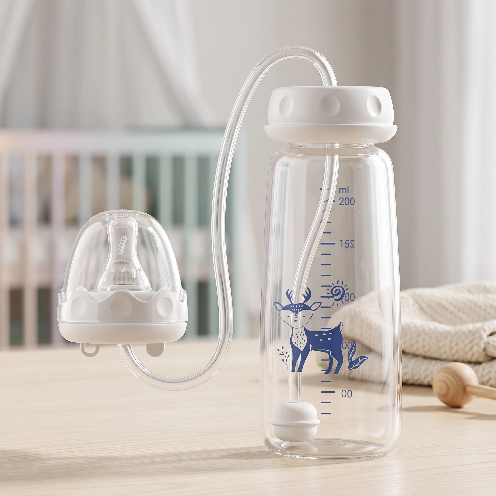 Hands-Free Baby Feeding Bottle 240ml – BPA-Free Anti-Colic Baby Feeder with Silicone Straw for Newborns & Infants - Image 2