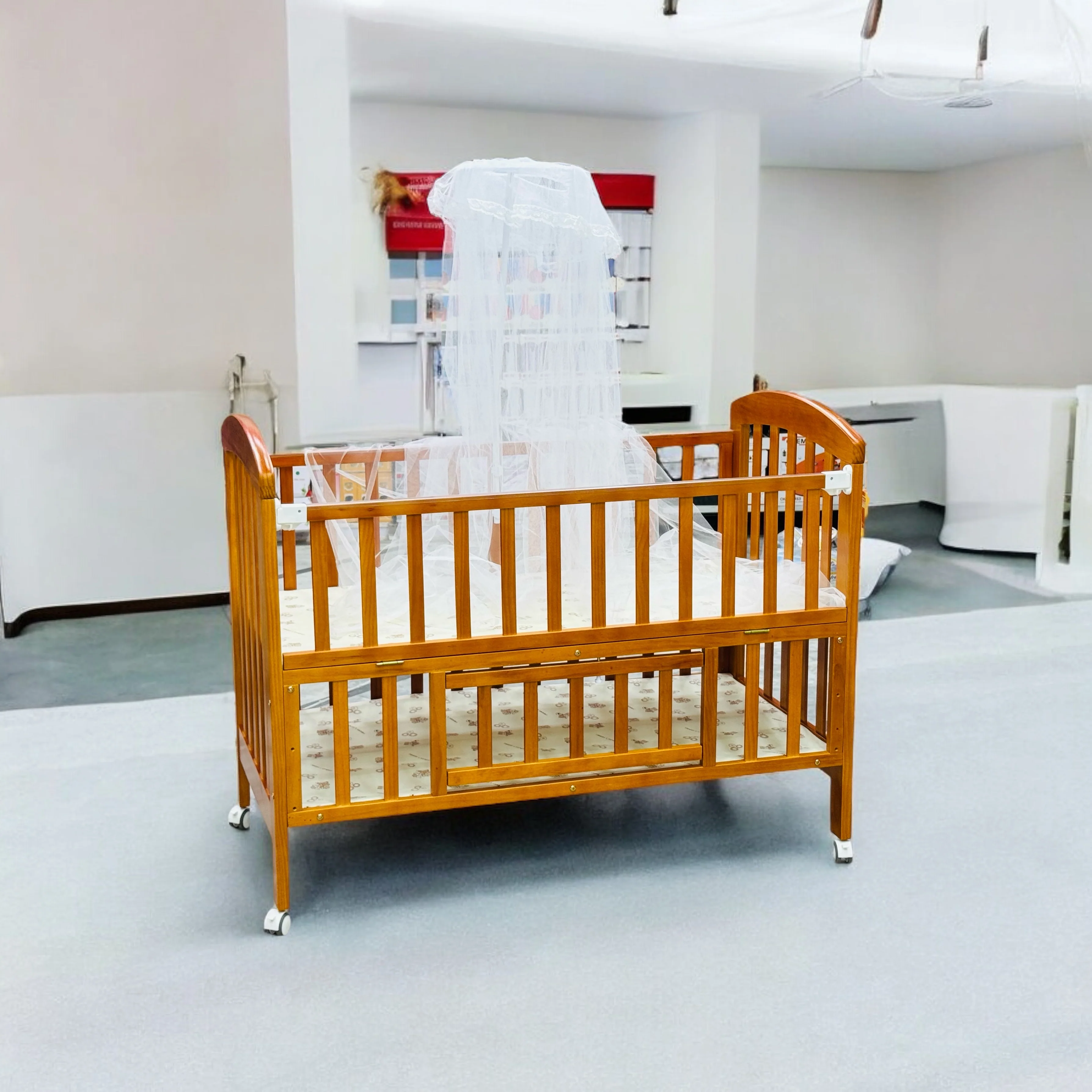 Imported Baby Wooden Cot and Exquisite Imported Baby Wooden Chair Pair Set - Image 3