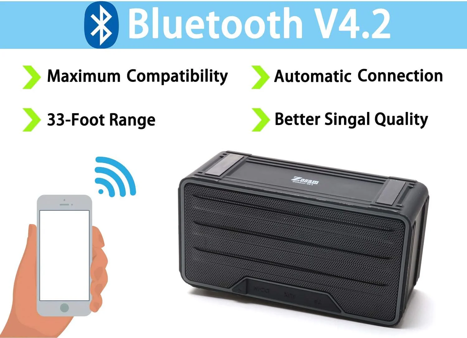 Zosam-W1 Portable Outdoor Speaker - IPX6 Waterproof Wireless Speaker - Image 4